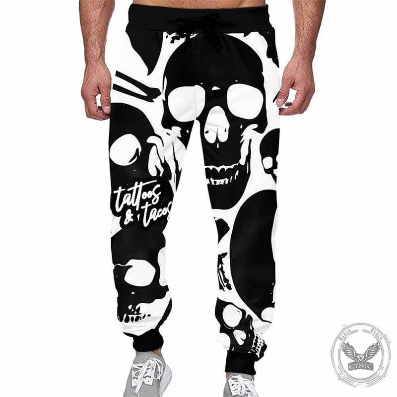 Skull Tattoos And Tacos Elastic Casual Pants