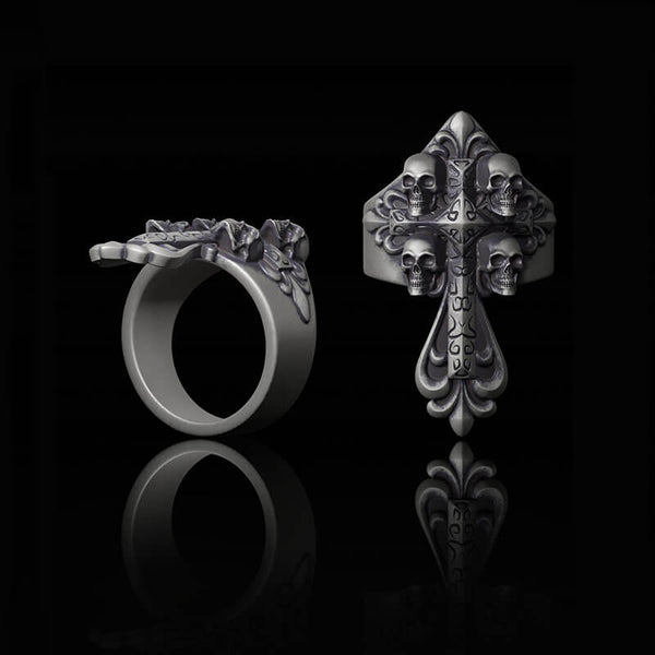 Skulls Cross Sterling Silver Ring | Gthic.com