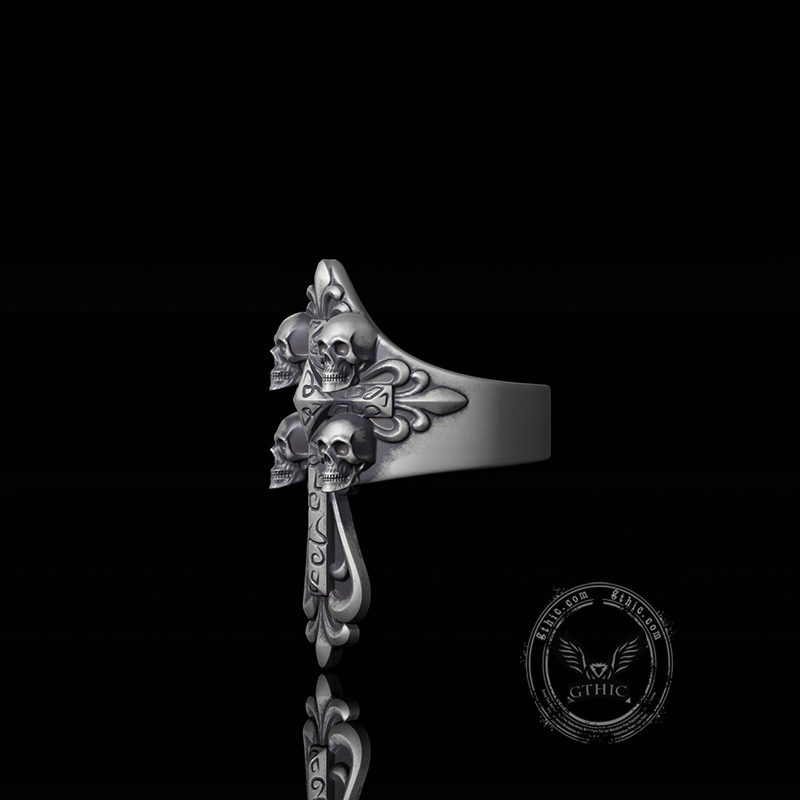 Skulls Cross Sterling Silver Ring | Gthic.com