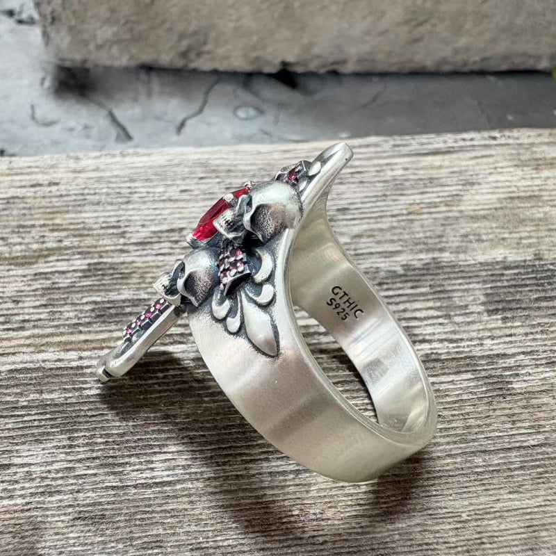 Skulls Cross Sterling Silver Ring | Gthic.com