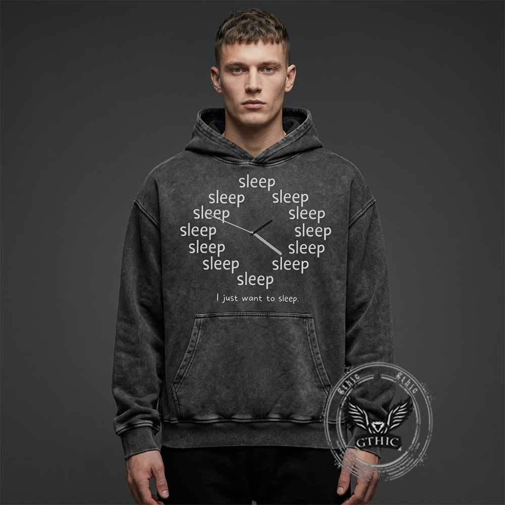 Sleep Clock Vintage Washed Cotton Hoodie | Gthic.com