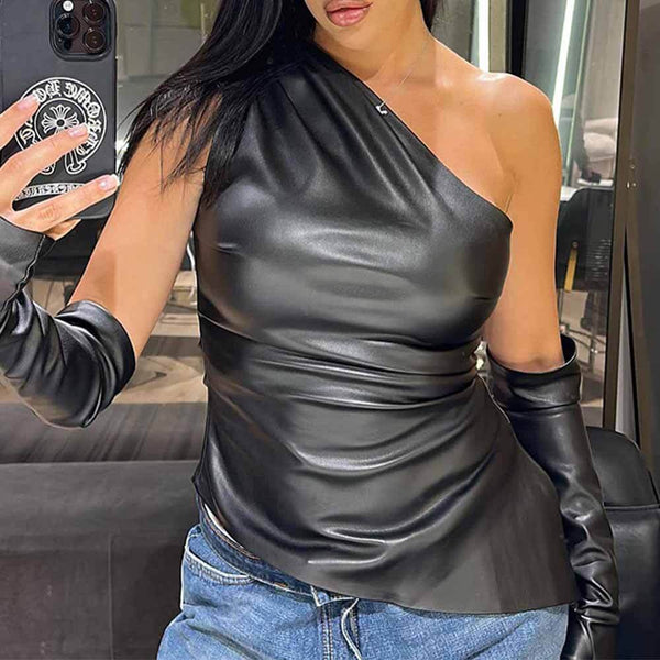 Sleeveless Slope Neck Sexy Crop Top | Gthic.com