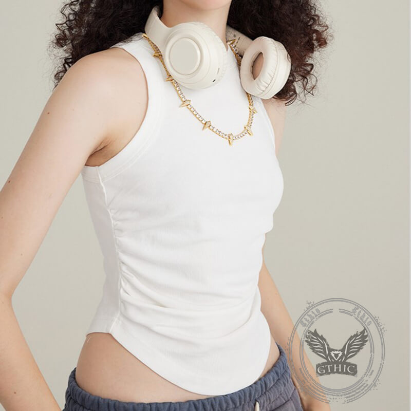 Slim-Fitting Washed Pleated Short Racer-Shaped Vest