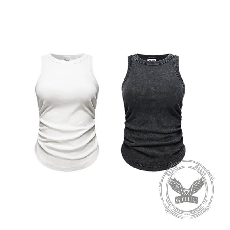 Slim-Fitting Washed Pleated Short Racer-Shaped Vest