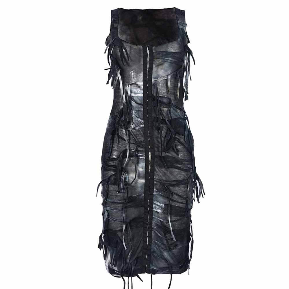 Slim Tie-Dye Button Tassel Sleeveless Midi Dress 01 | Gthic.com