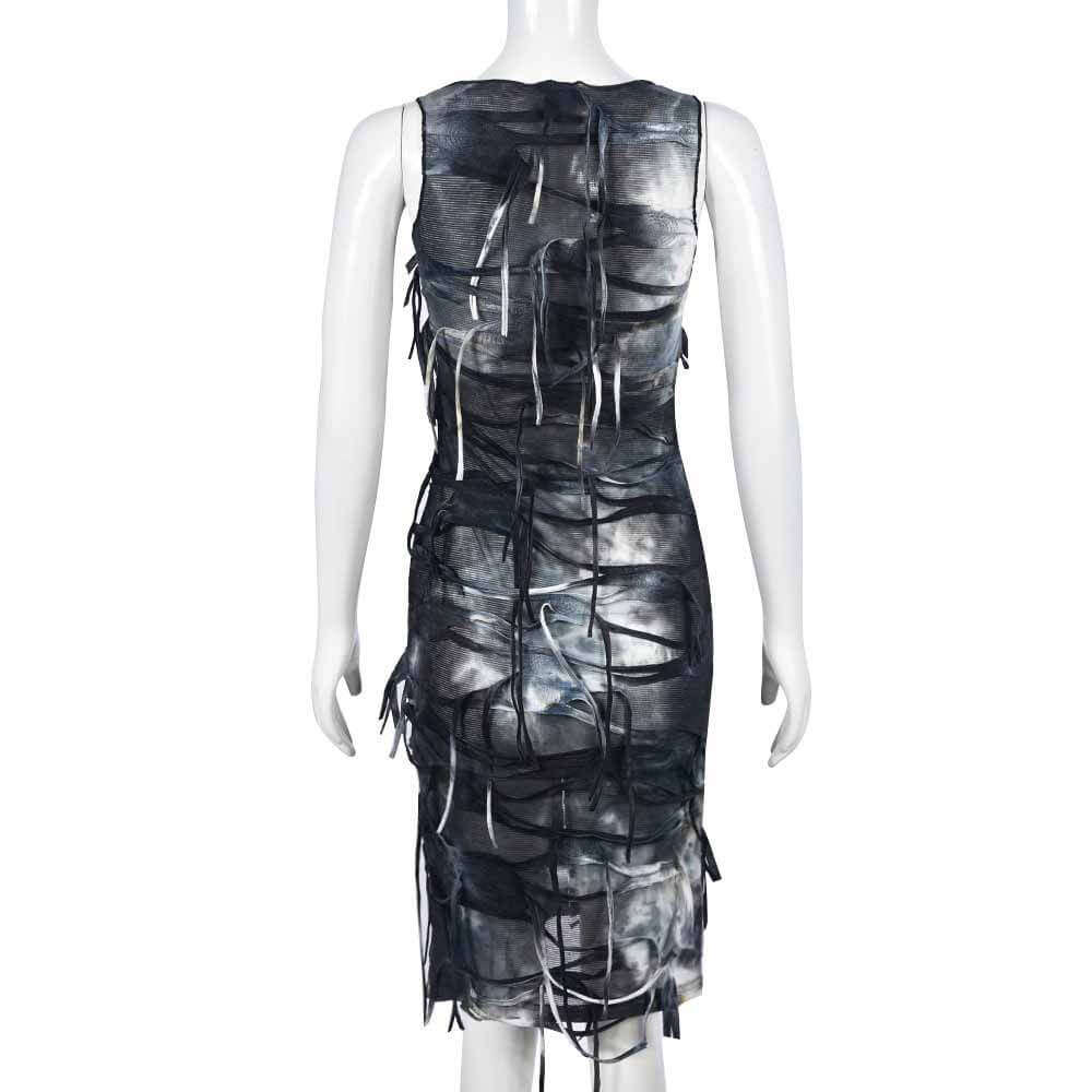 Slim Tie-Dye Button Tassel Sleeveless Midi Dress 03 | Gthic.com