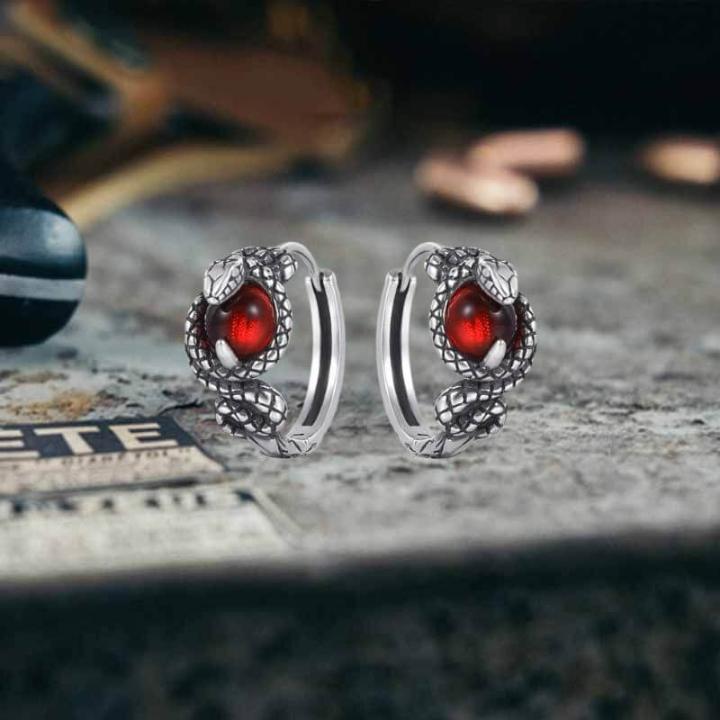 Slytherin Snake Gemstone Sterling Silver Hoop Earrings | Gthic.com