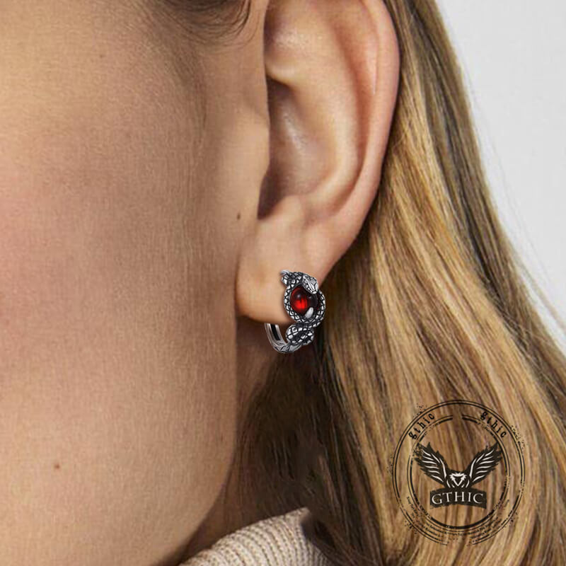 Slytherin Snake Gemstone Sterling Silver Hoop Earrings | Gthic.com