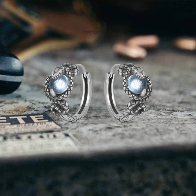 Slytherin Snake Gemstone Sterling Silver Hoop Earrings | Gthic.com