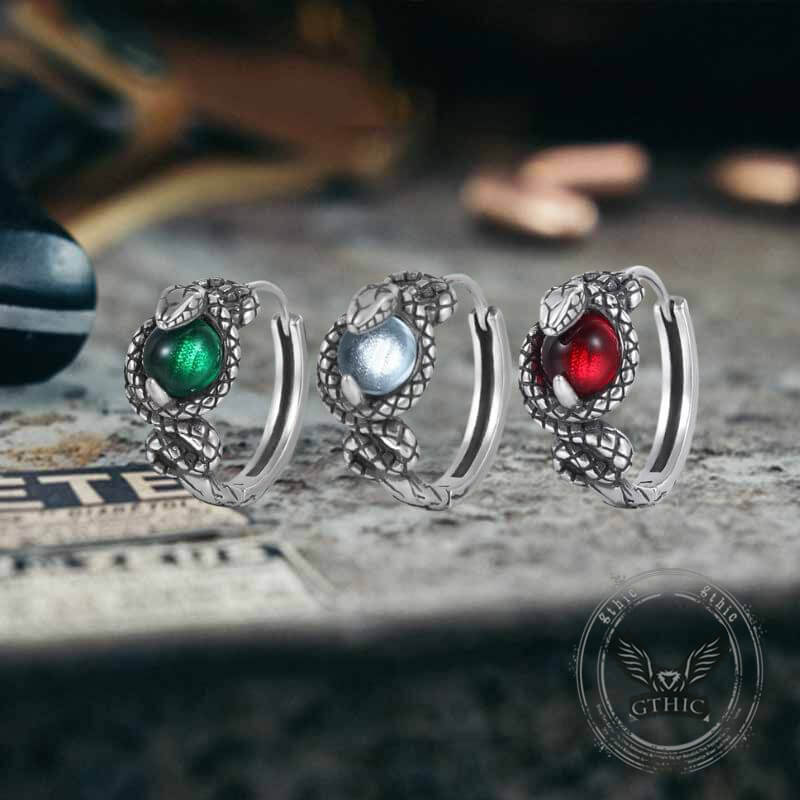 Slytherin Snake Gemstone Sterling Silver Hoop Earrings | Gthic.com