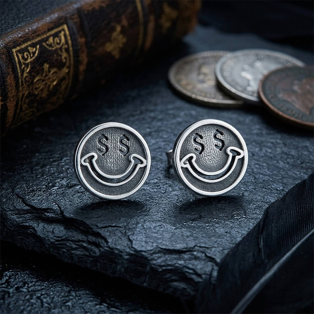 Smiling Face Sterling Silver Stud Earrings