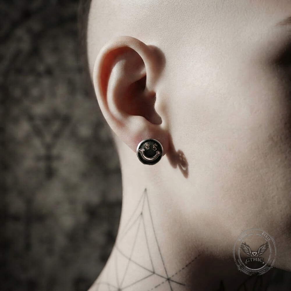 Smiling Face Sterling Silver Stud Earrings | Gthic.com