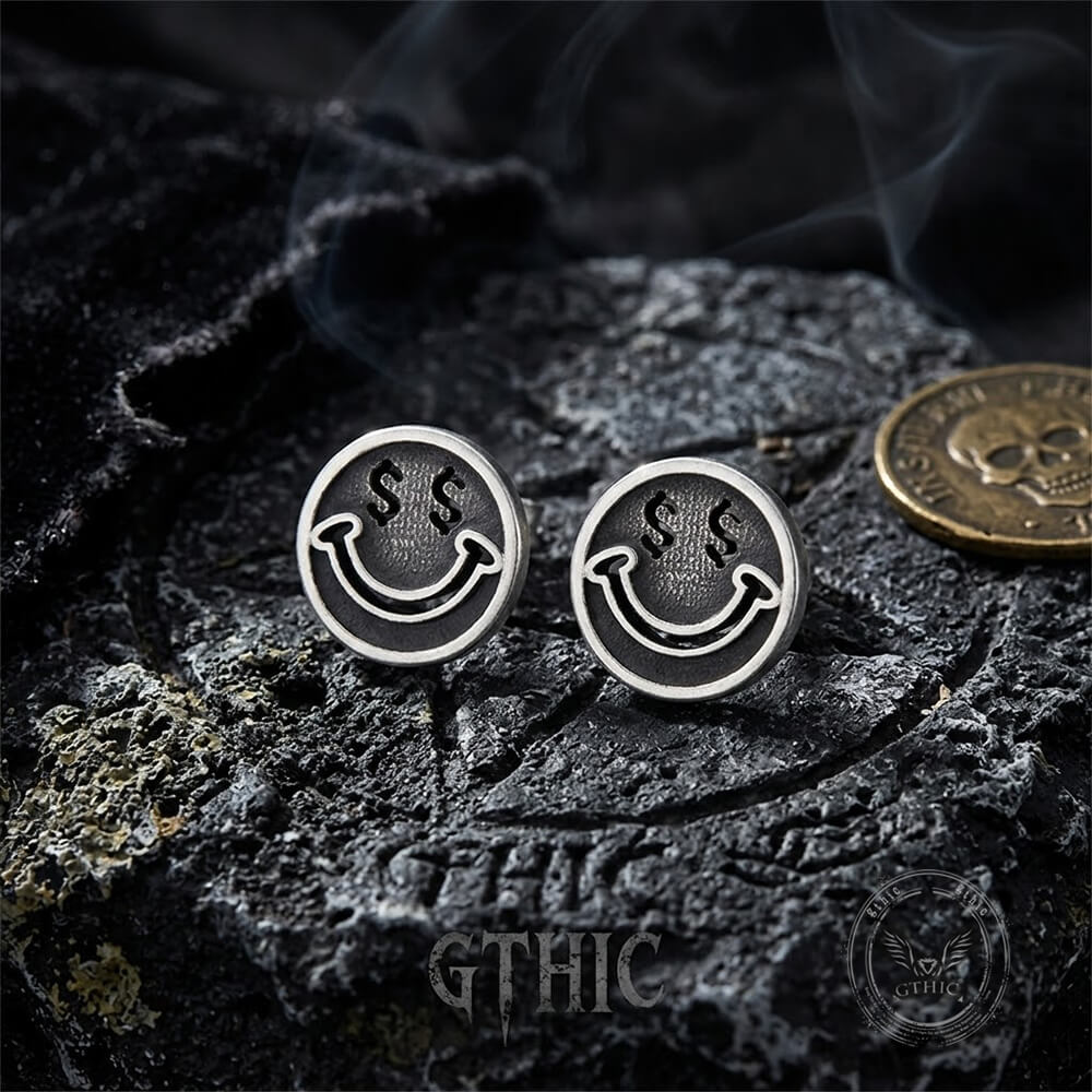 Smiling Face Sterling Silver Stud Earrings | Gthic.com
