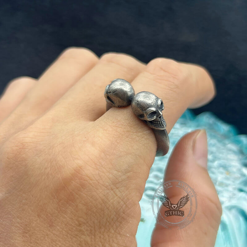 Bague ouverte en argent sterling tête de mort souriante
