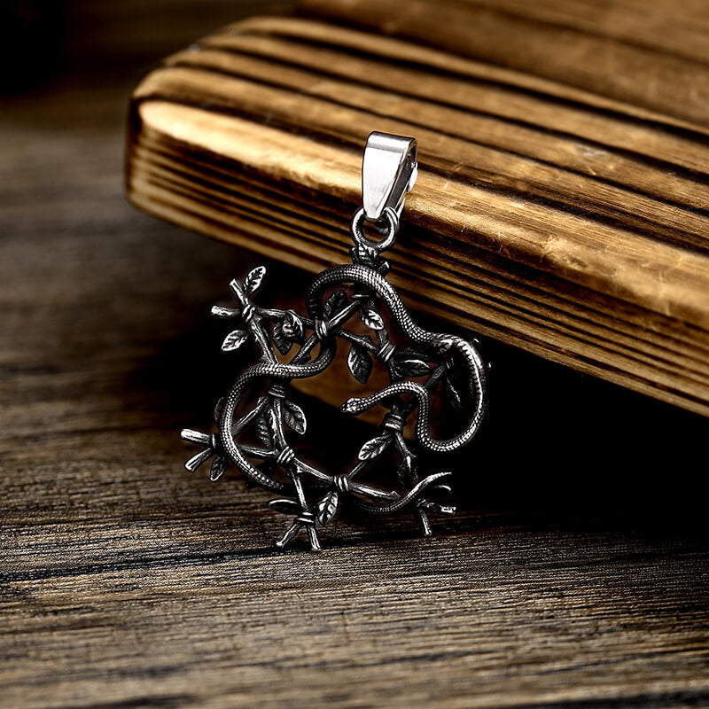 Snake Entwined Star Stainless Steel Pendant
