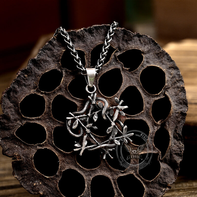 Snake Entwined Star Stainless Steel Pendant