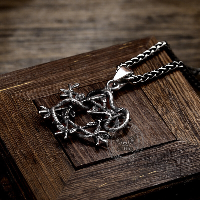 Snake Entwined Star Stainless Steel Pendant