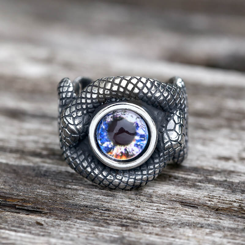 Snake Eye Stainless Steel Gemstone Ring, Purple Snake Eye Stainless Steel Gemstone Ring, Purple