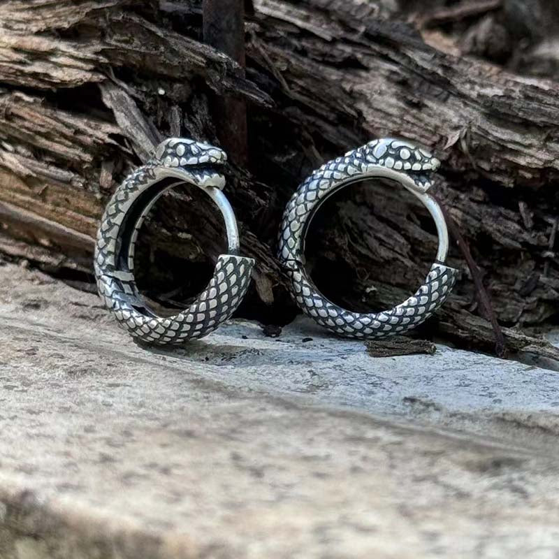 Snake Ouroboros Sterling Silver Huggie Earrings | Gthic.com