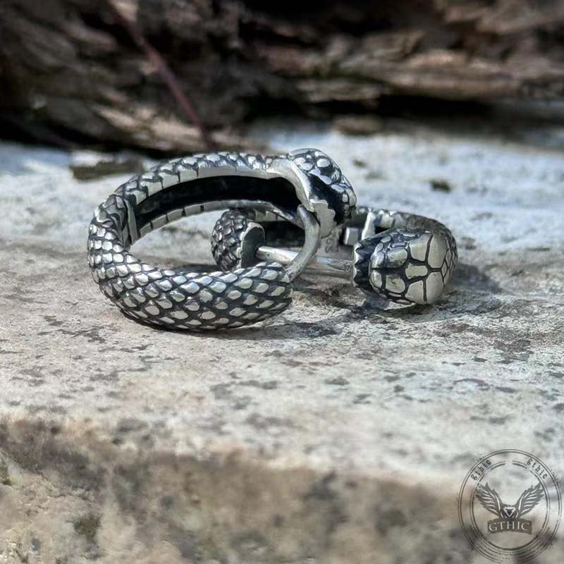 Snake Ouroboros Sterling Silver Huggie Earrings | Gthic.com