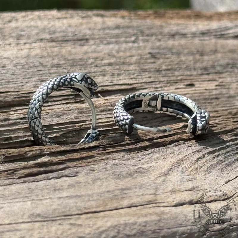 Snake Ouroboros Sterling Silver Huggie Earrings | Gthic.com