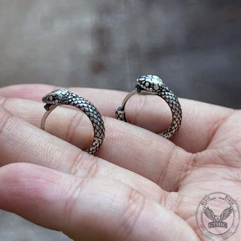 Snake Ouroboros Sterling Silver Huggie Earrings | Gthic.com