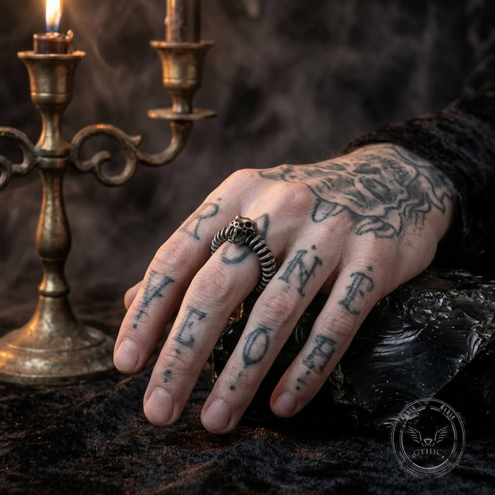 Snake Skeleton Sterling Silver Gothic Biker Ring | Gthic.com