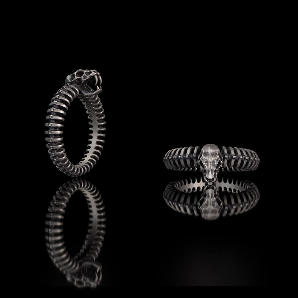 Snake Skeleton Sterling Silver Gothic Biker Ring | Gthic.com