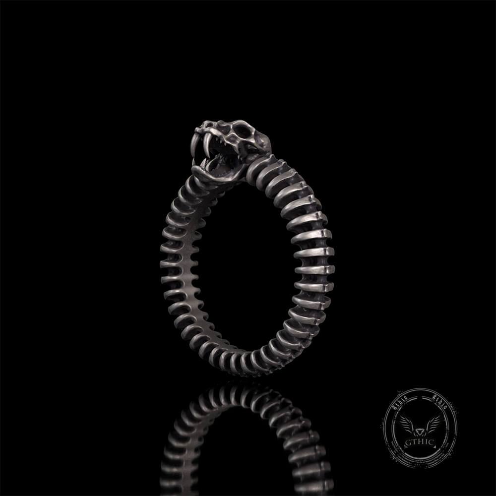 Snake Skeleton Sterling Silver Gothic Biker Ring