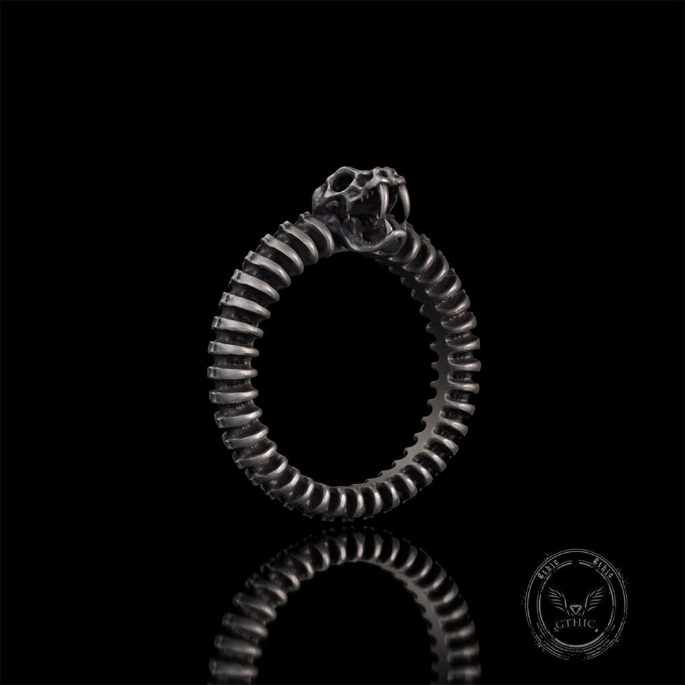 Snake Skeleton Sterling Silver Gothic Biker Ring