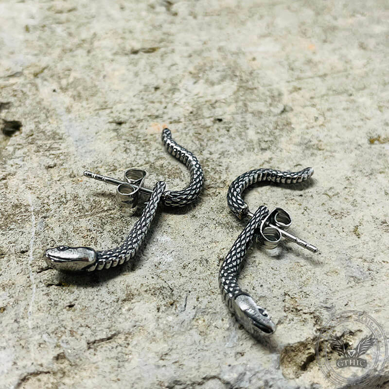 Snake Stainless Steel Punk Stud Earrings | Gthic.com