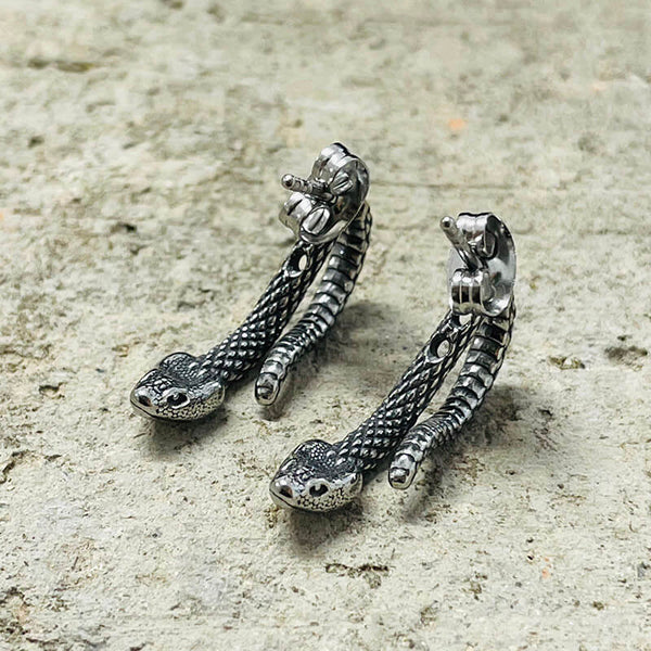 Snake Stainless Steel Punk Stud Earrings | Gthic.com