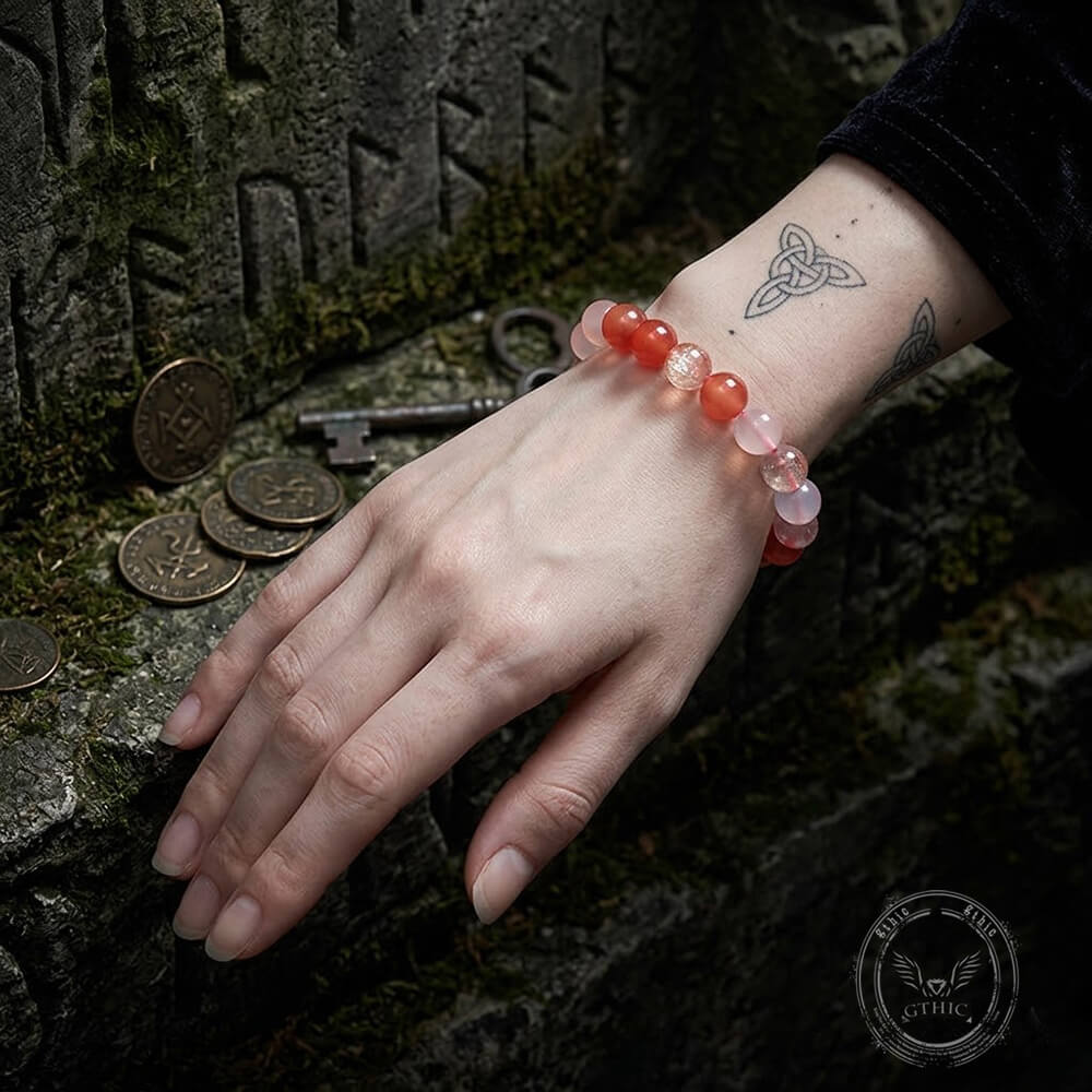 Natural Gradient Pink Yanyuan Agate Bead Bracelet