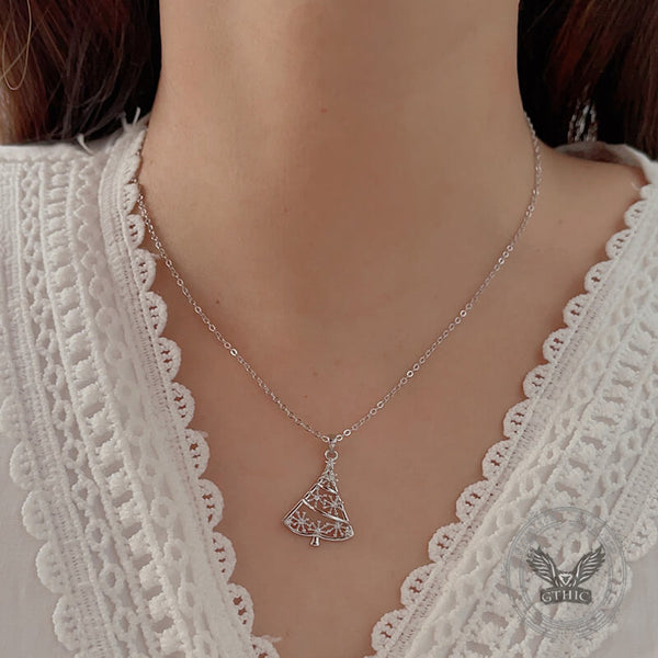 Snowflake Christmas Tree Sterling Silver Necklace | Gthic.com