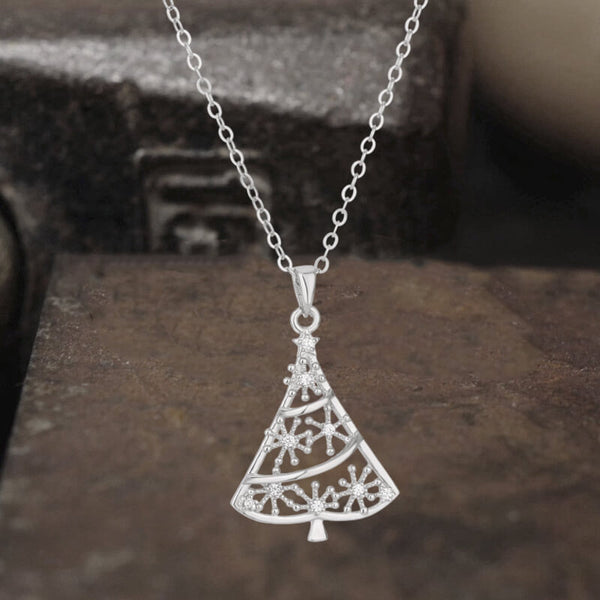 Snowflake Christmas Tree Sterling Silver Necklace | Gthic.com