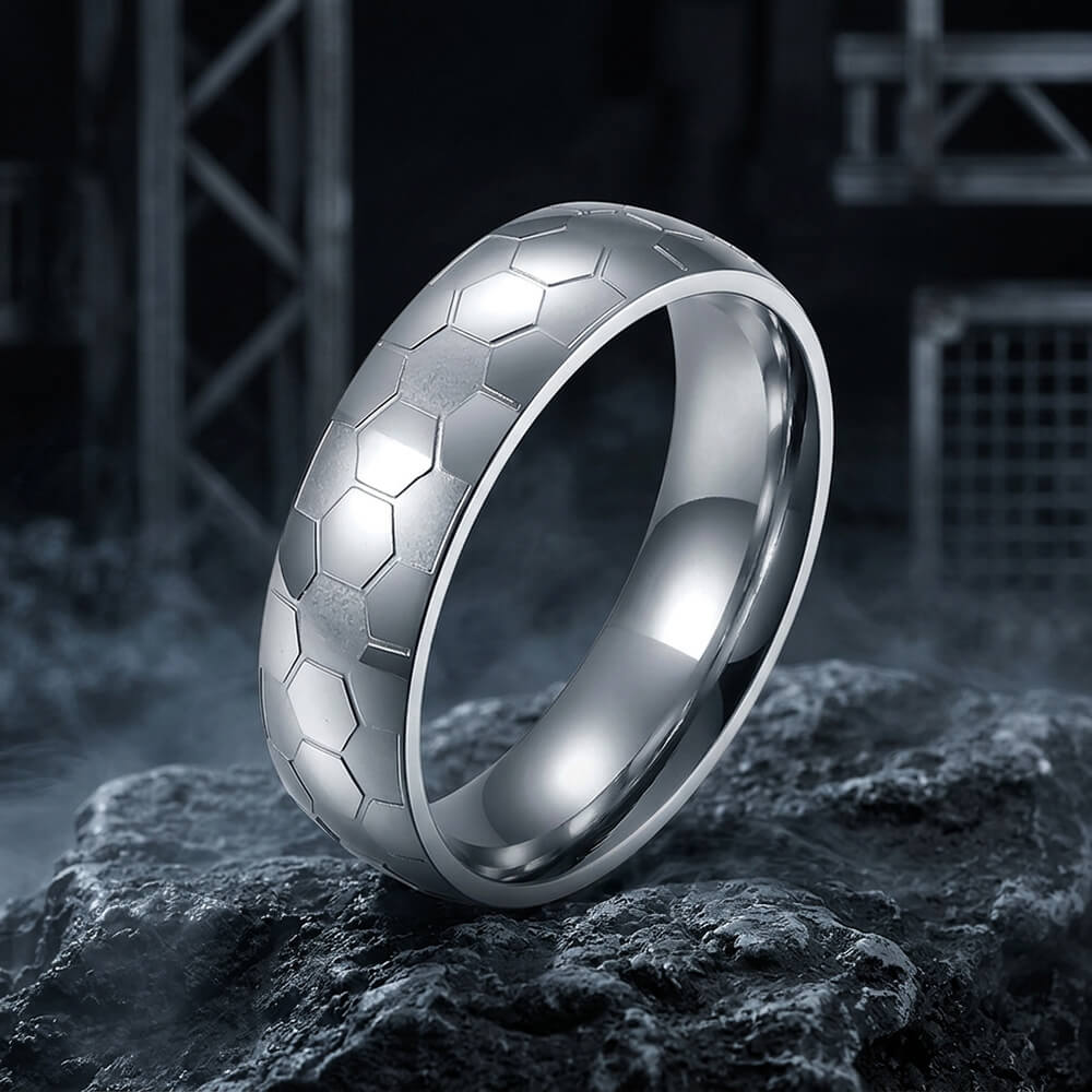 Soccer Pattern Minimalism Stainless Steel Band Ring | Gthic.com