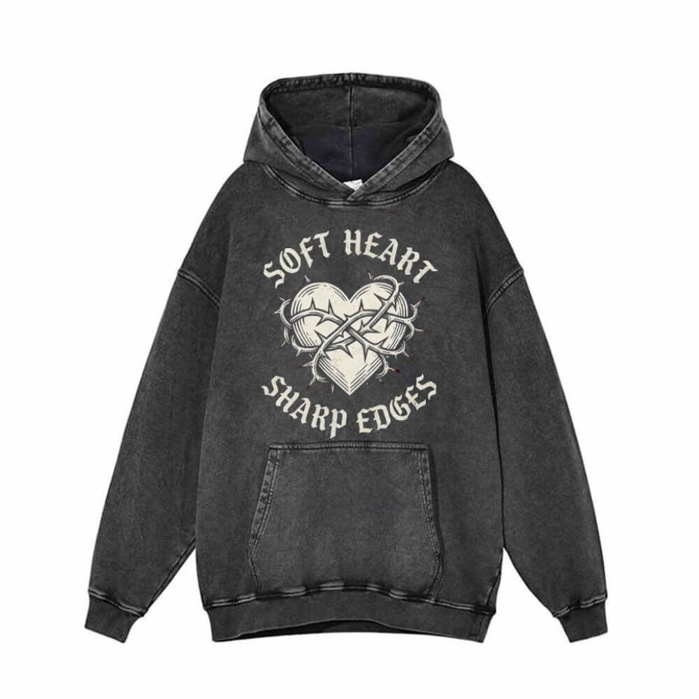 Soft Heart Sharp Edges Thorns Vintage Washed Hoodie | Gthic.com