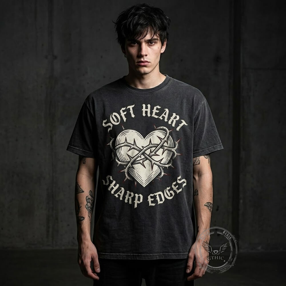 Soft Heart Sharp Edges Thorns Vintage Washed T-shirt | Gthic.com