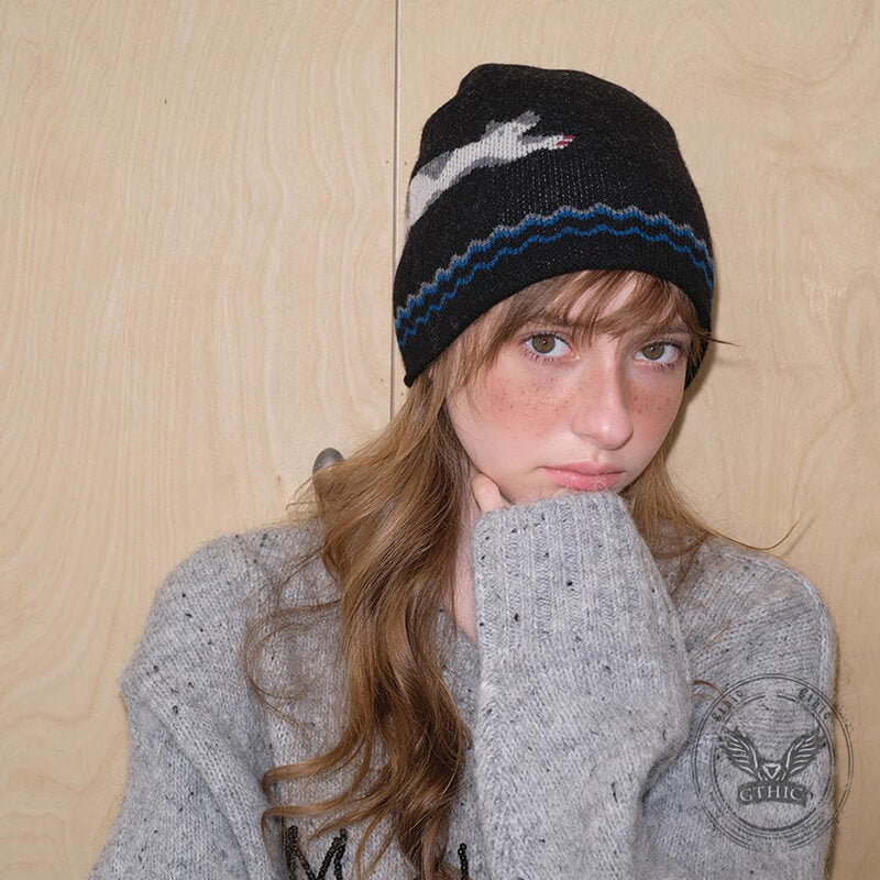 Soft Kitten Jacquard Pure Wool Knitted Beanie Hat