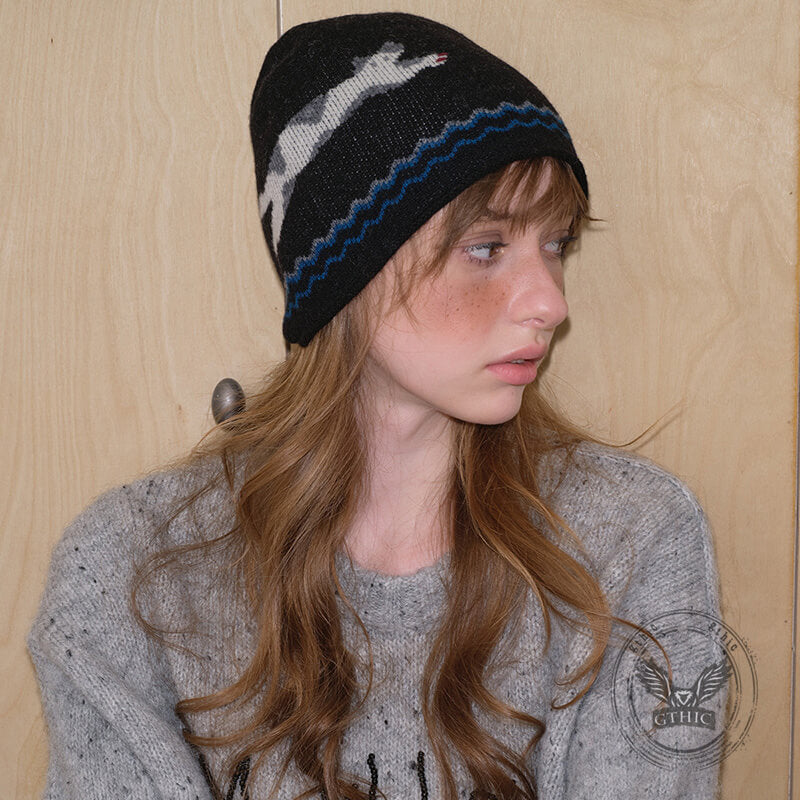 Soft Kitten Jacquard Pure Wool Knitted Beanie Hat | Gthic.com