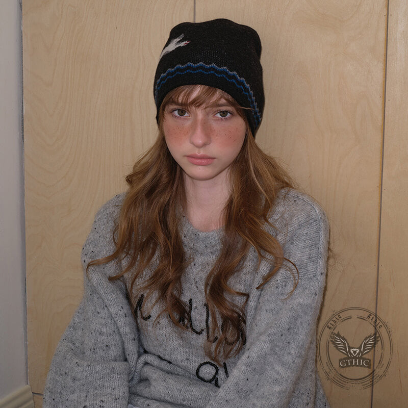 Soft Kitten Jacquard Pure Wool Knitted Beanie Hat