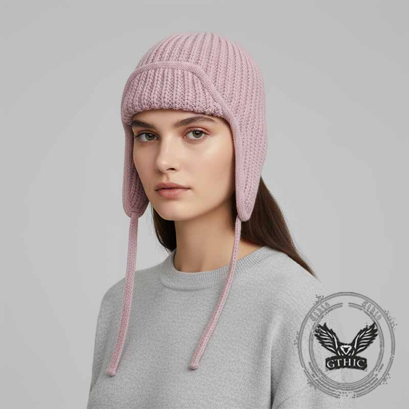Solid Color All-Match Lace-Up Knitted Beanie Hat | Gthic.com