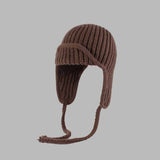 Solid Color All-Match Lace-Up Knitted Beanie Hat