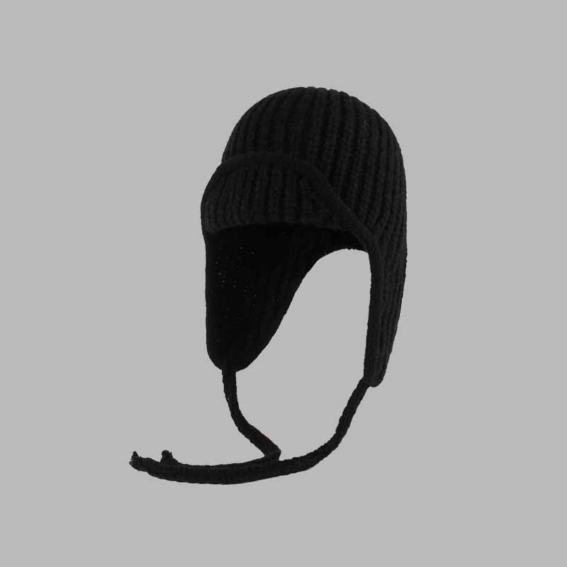 Solid Color All-Match Lace-Up Knitted Beanie Hat