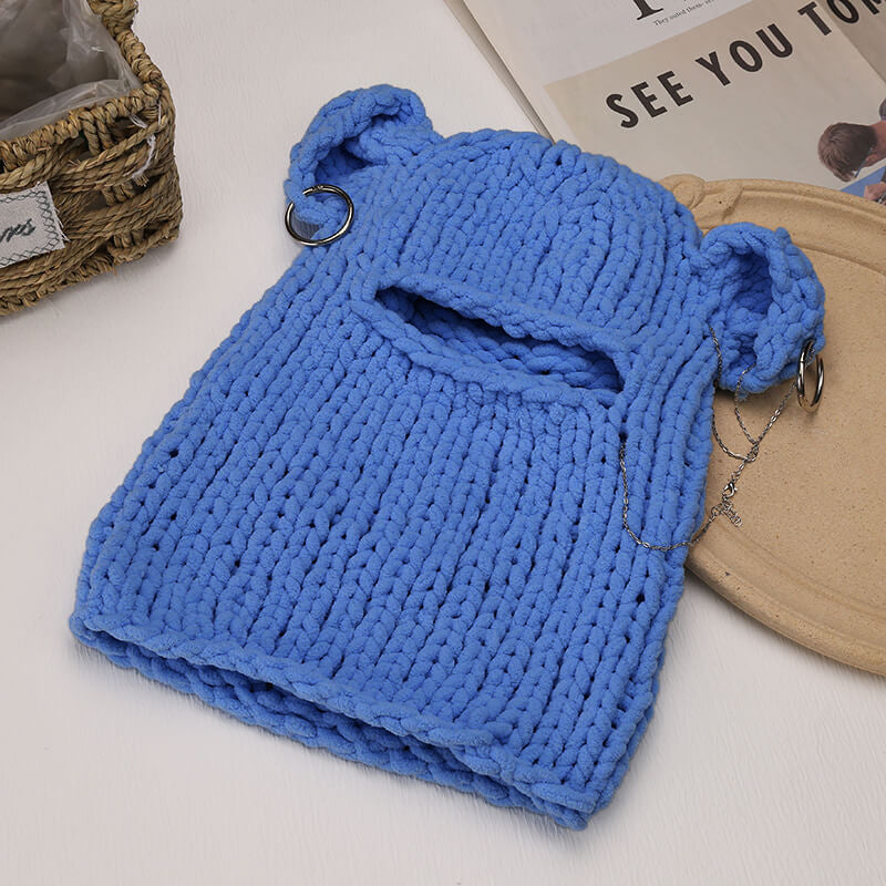 Solid Color Bear Ear Knit Balaclava Hat | Gthic.com