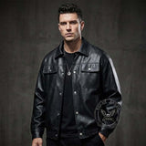 Solid Color Casual Button PU Leather Biker Jacket | Gthic.com
