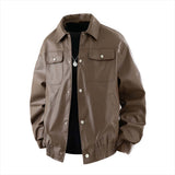 Solid Color Casual Button PU Leather Biker Jacket | Gthic.com