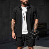 Solid Color Casual Vacation Shirt and Shorts Set | Gthic.com