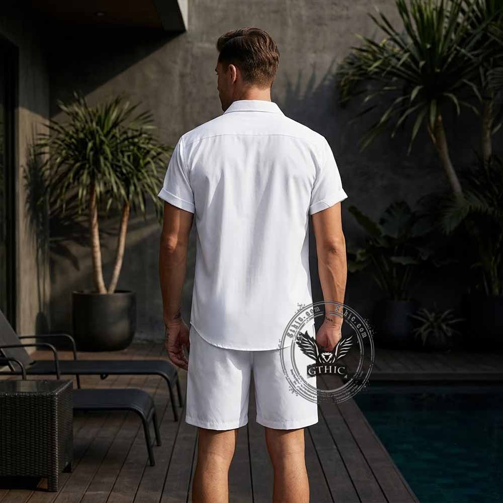 Solid Color Casual Vacation Shirt and Shorts Set | Gthic.com