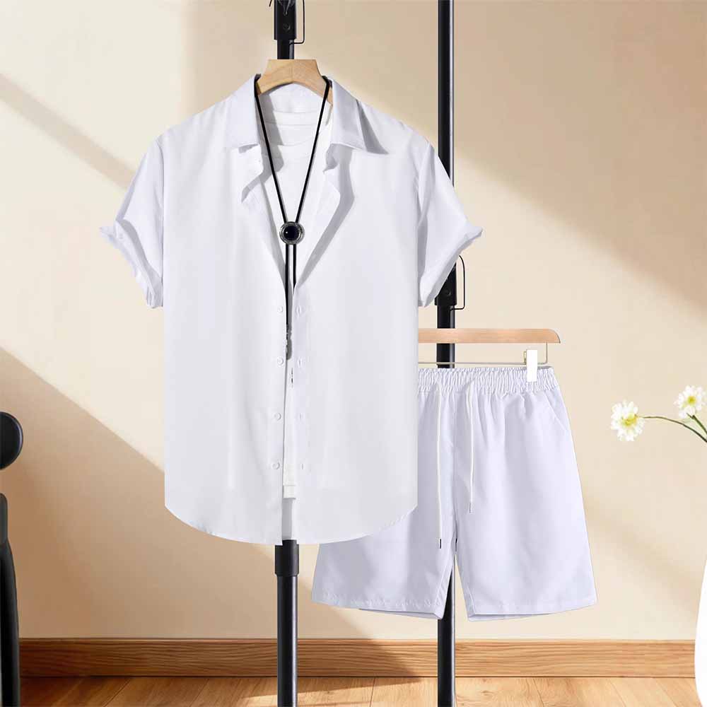 Solid Color Casual Vacation Shirt and Shorts Set | Gthic.com